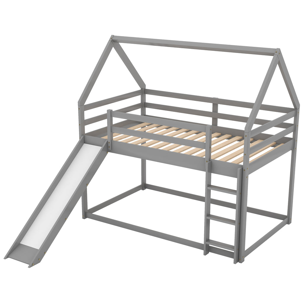 House bunk bed slide and ladder switchable layout