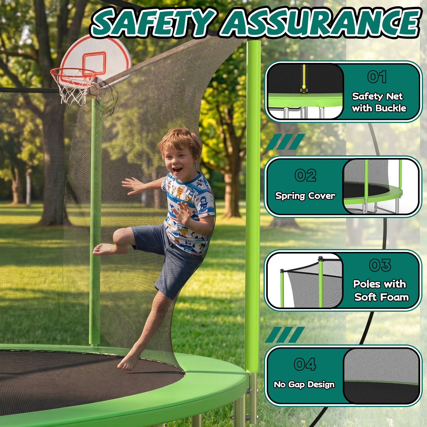 Trampoline basketball hoop backboard and ball accessories close-up