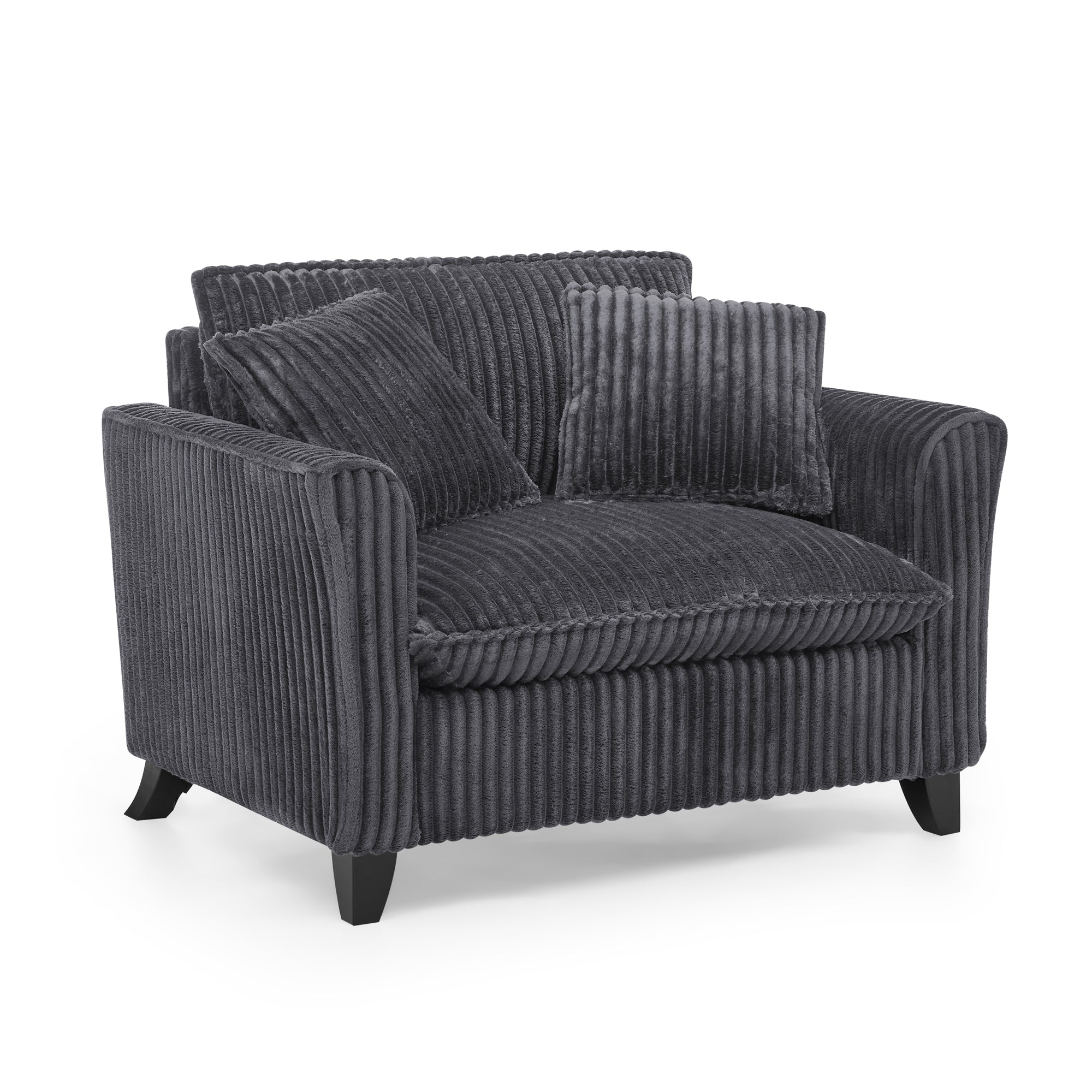 Gray lazy lounge chair with soft seat cushion detail