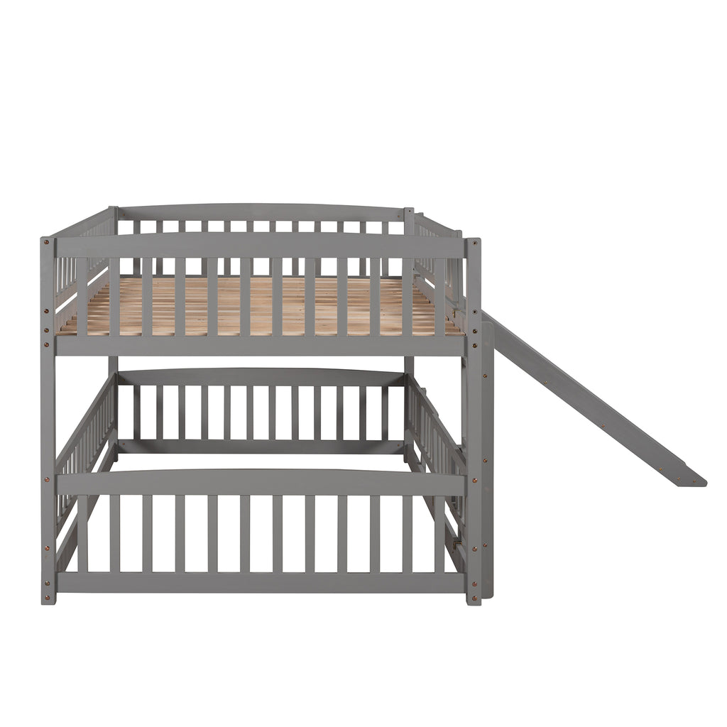 Full bunk bed built-in slide side view in kids bedroom