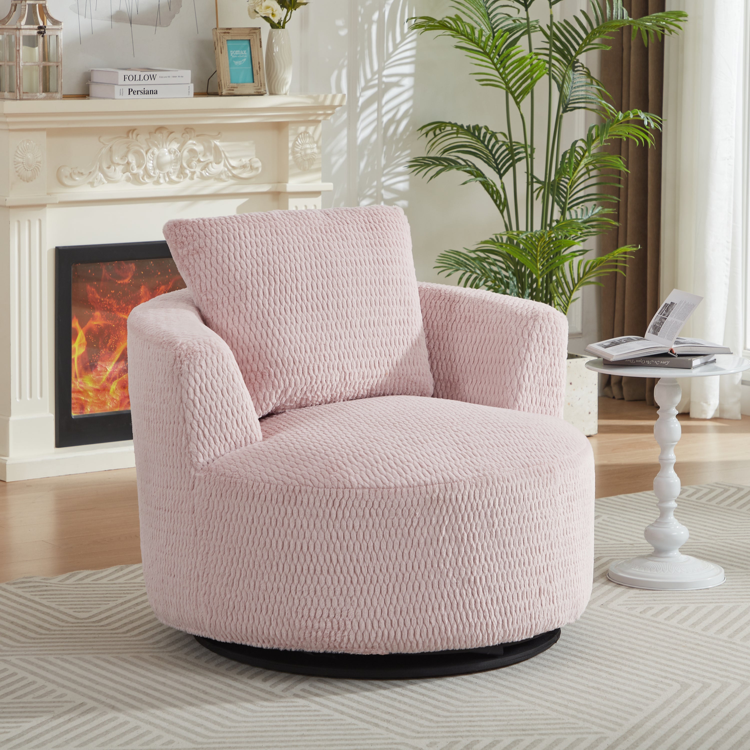 Faux Fur Swivel Accent Chair — 360° Compressible Comfort