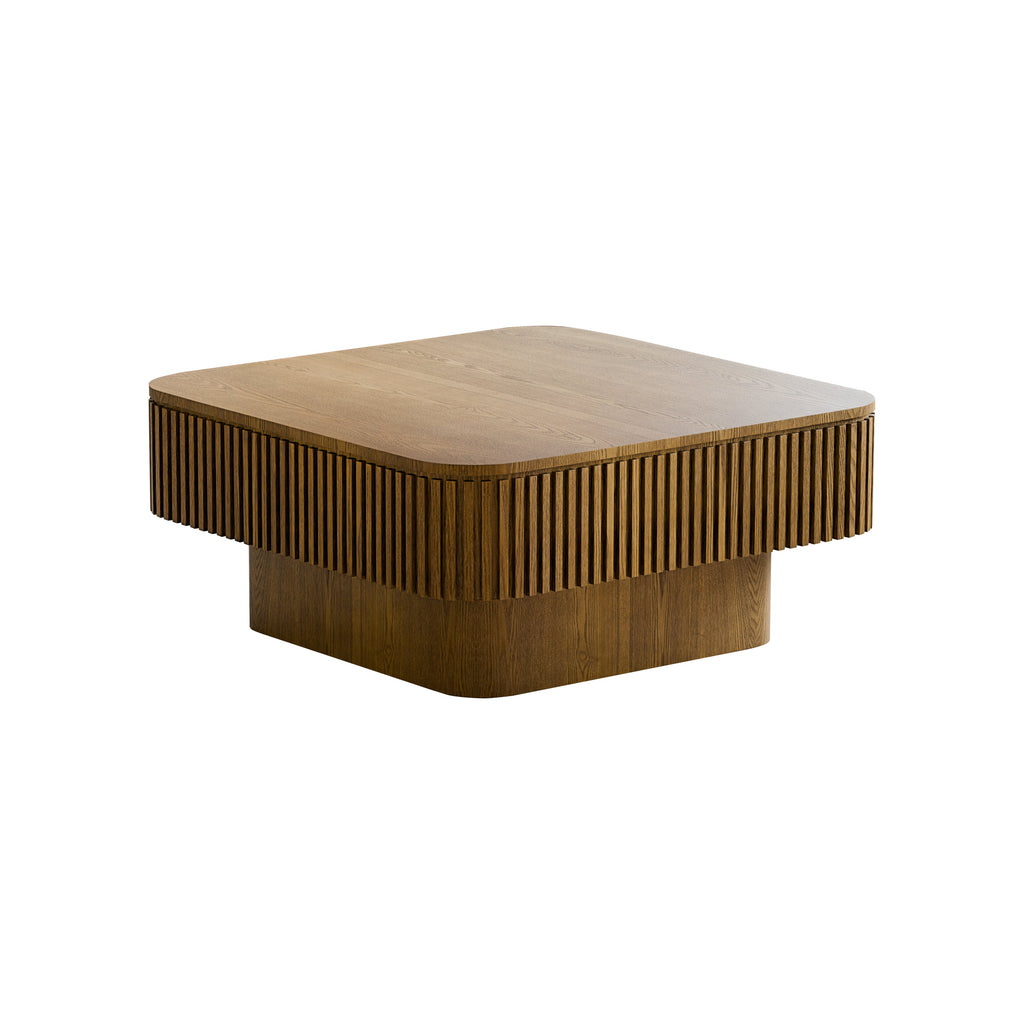 31.5'' Square Coffee Table with Storage Solid Wood Veneered Modern Coffee Table Accent Tea Table for Living Room, Bedroom, Apartment or Office, Natural Wood