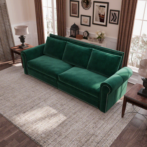 Green velvet Chesterfield pull-out sleeper sofa bed — front view
