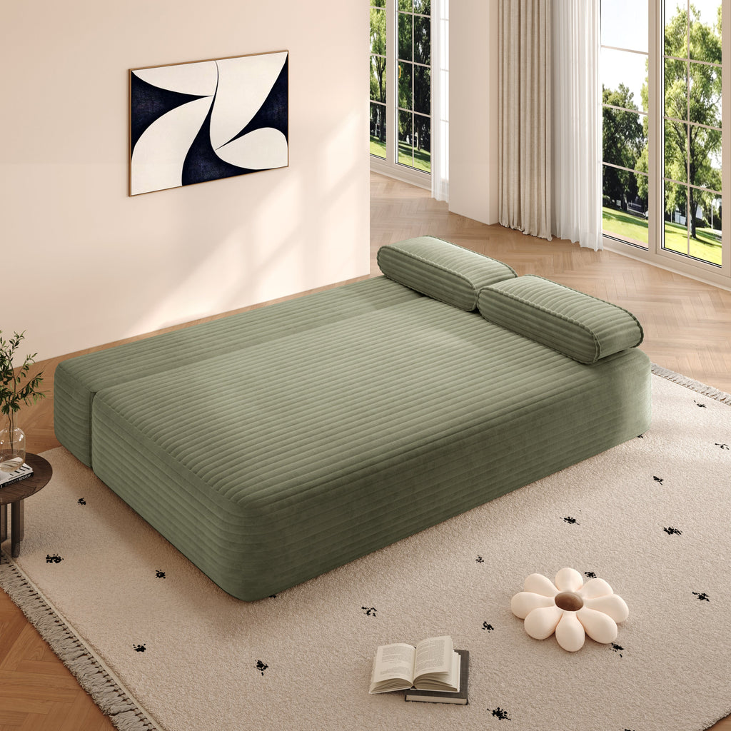 78.7' Frameless Sofa,2-in-1 Convertible Sofa Bed with 3 Pillows – Plush Corduroy Fabric, Multi-Functional 3-Seater Couch for Small Spaces, Apartments and Bedrooms,Beige