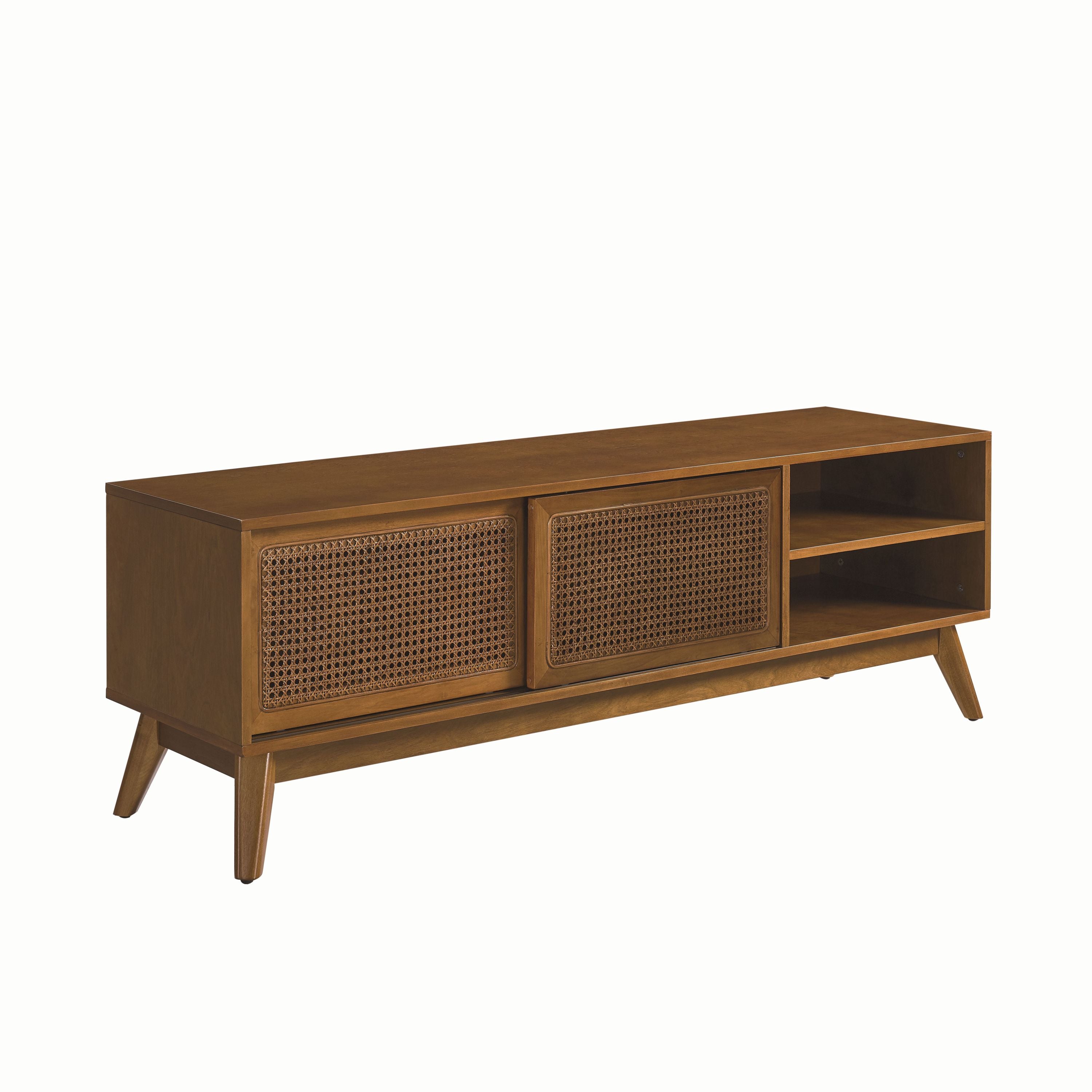 Boho mid-century TV stand side profile view
