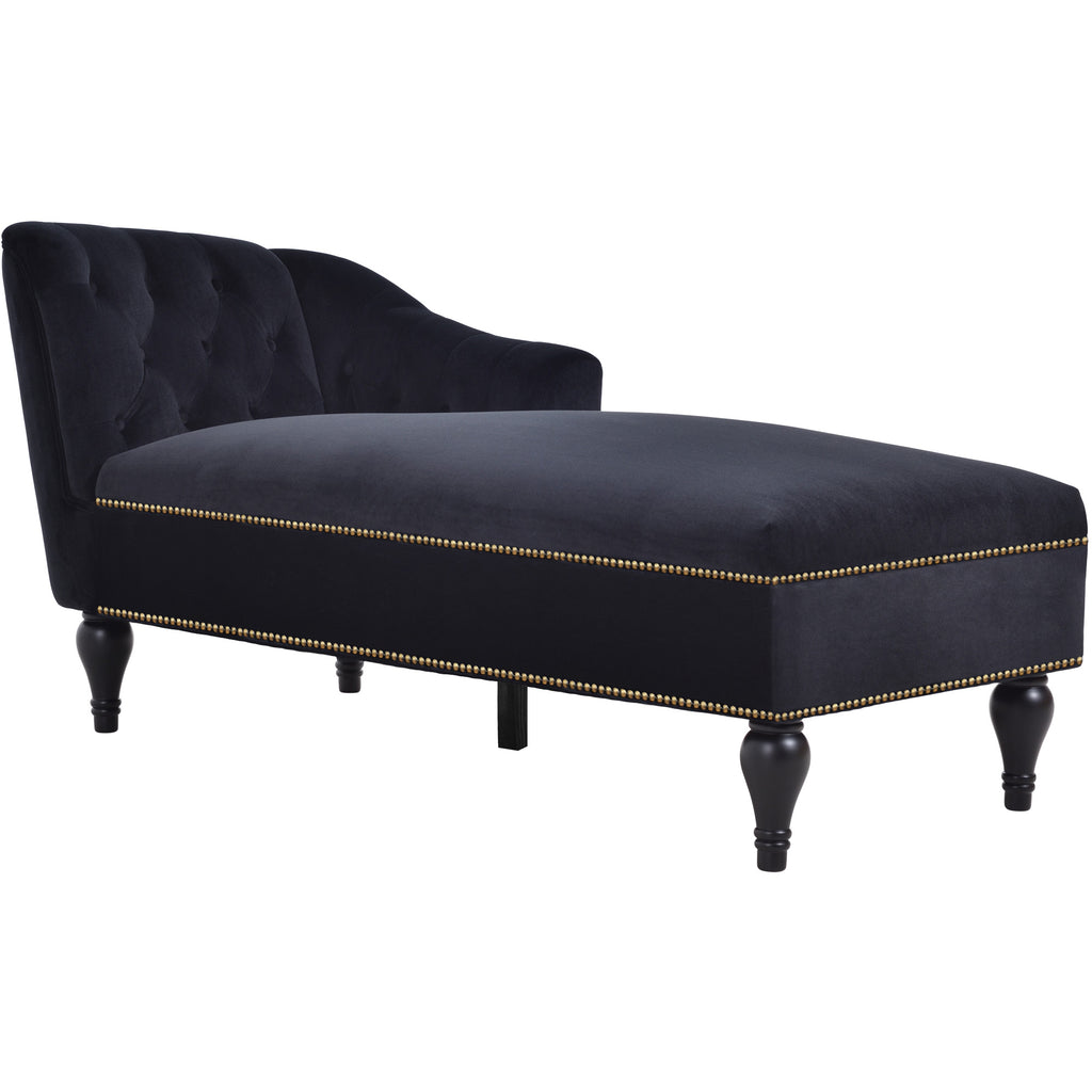 Velvet chaise lounge with solid wood legs