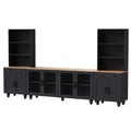 Black farmhouse entertainment center with gourd legs — front view