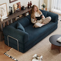 Blue corduroy compression convertible floor sofa bed — front view
