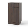 Woodgrain Tilt-Out Trash Can Cabinet with Wave-Textured Drawer & Pull-Out Bin in Walnut Finish