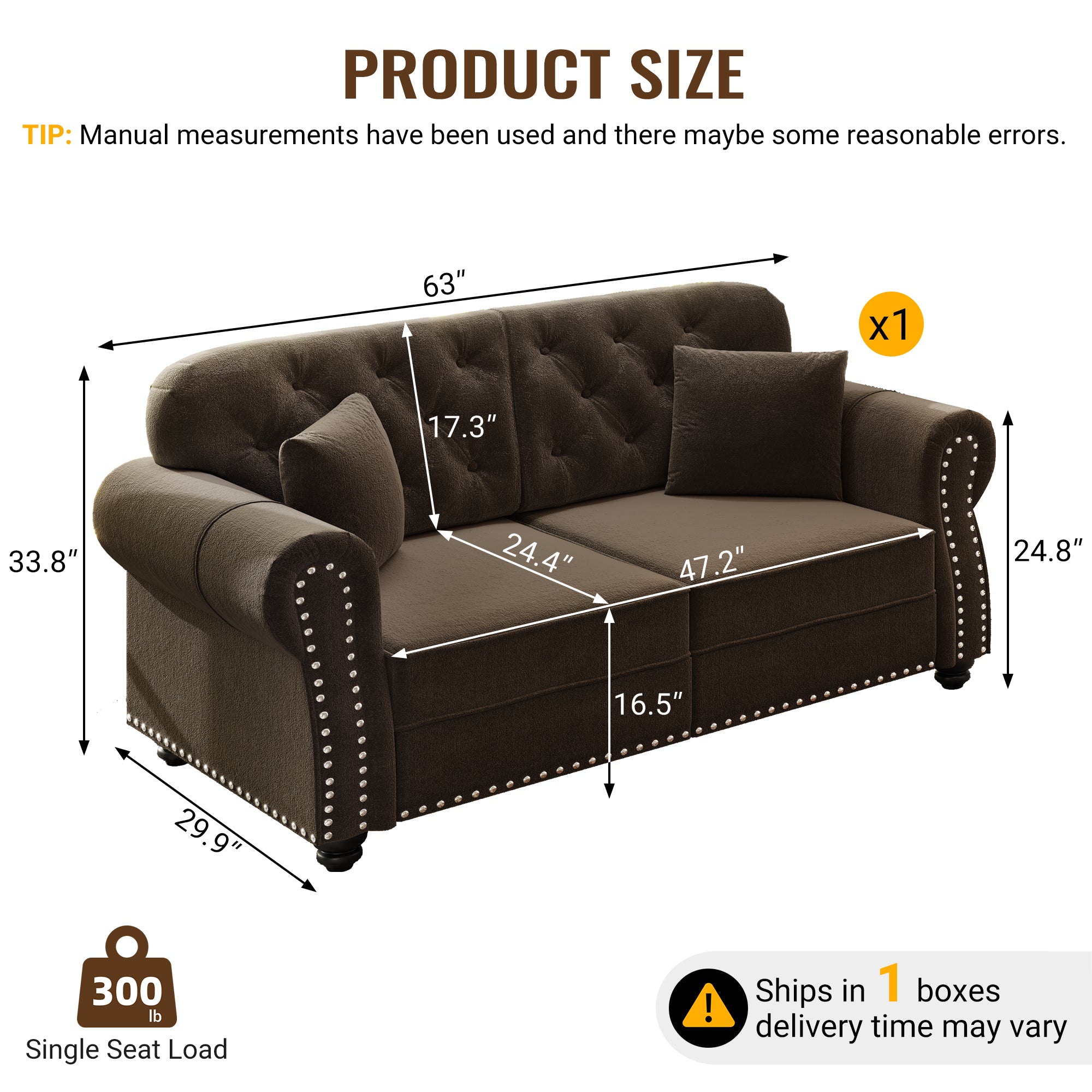 Nailhead trim detail on Chesterfield loveseat
