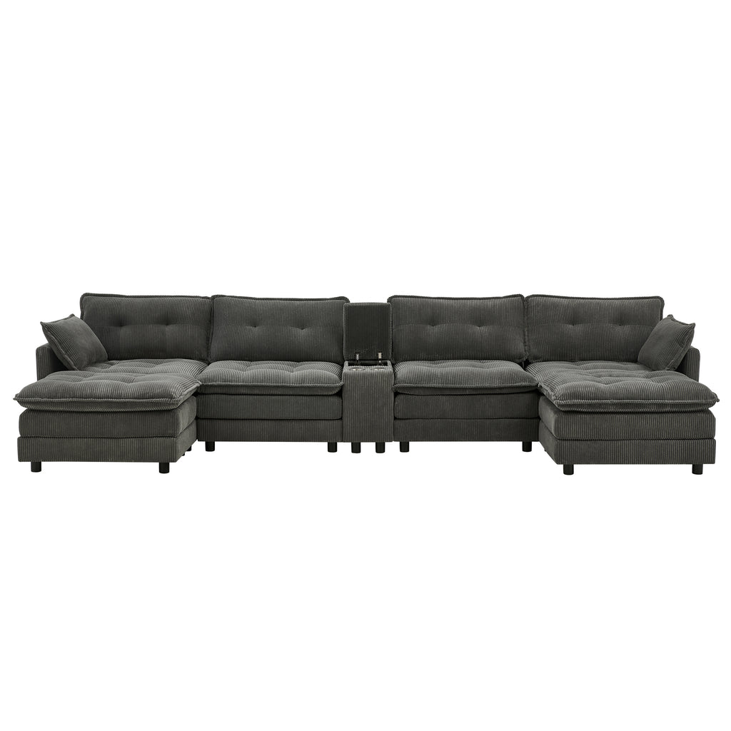 U-shaped gray cloud sectional sofa side profile with ottomans