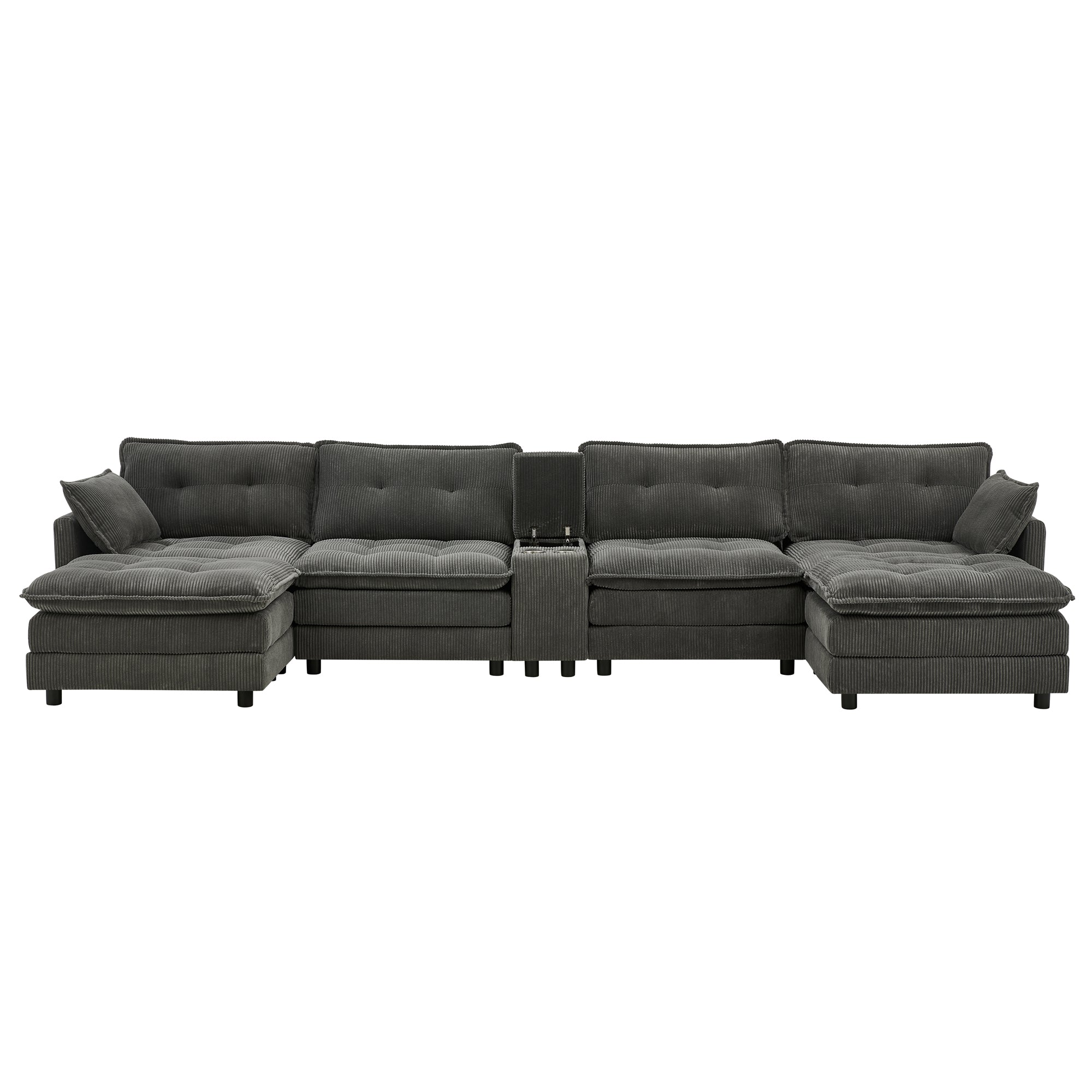 U-shaped gray cloud sectional sofa side profile with ottomans
