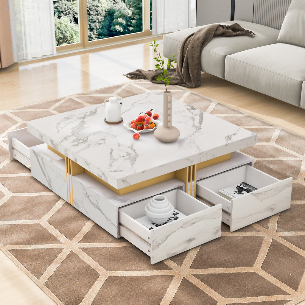 White storage coffee table drawer handles close-up