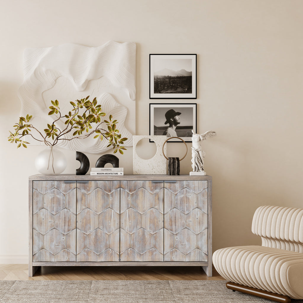 Four-door sideboard interior adjustable shelves