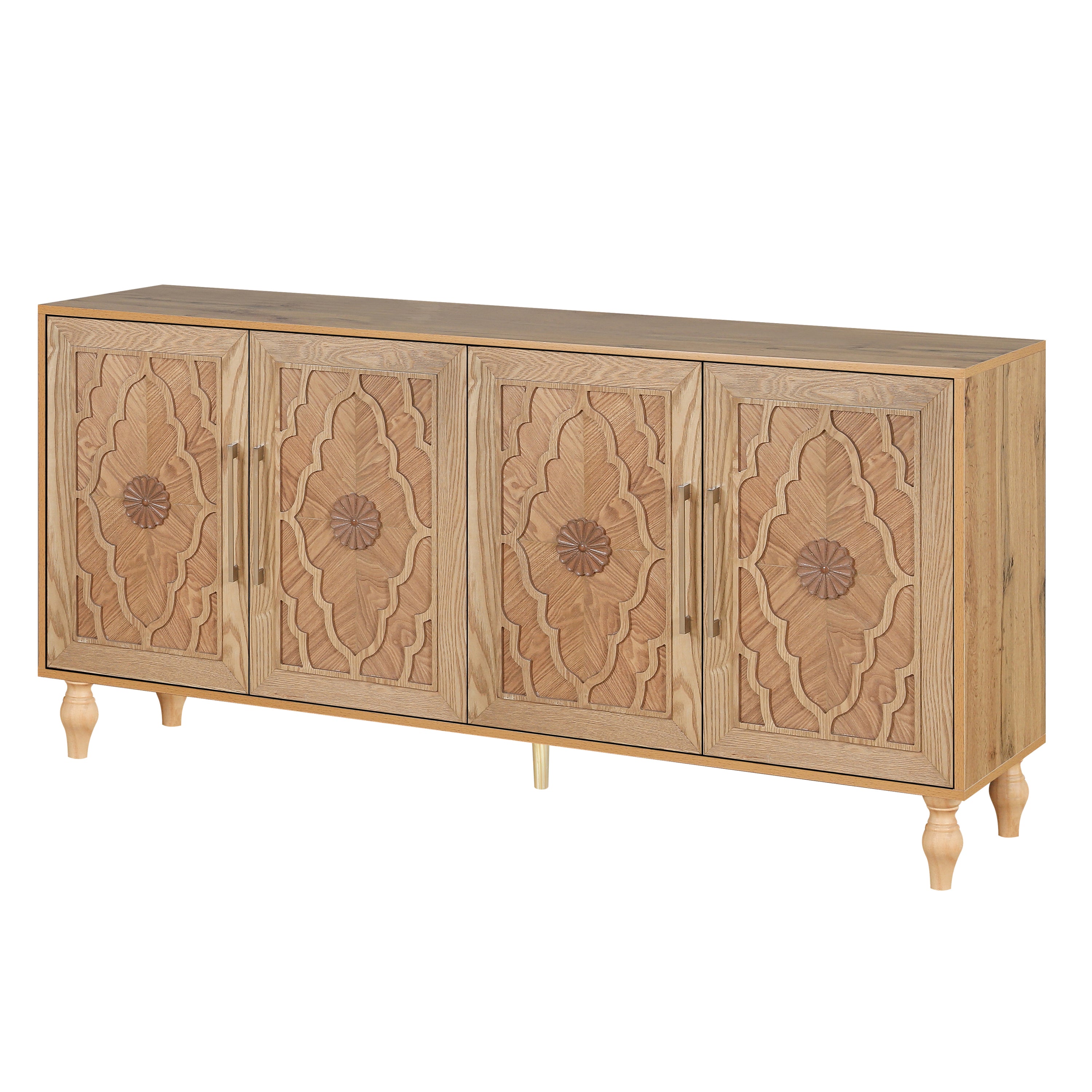 Natural wood storage cabinet front closed view