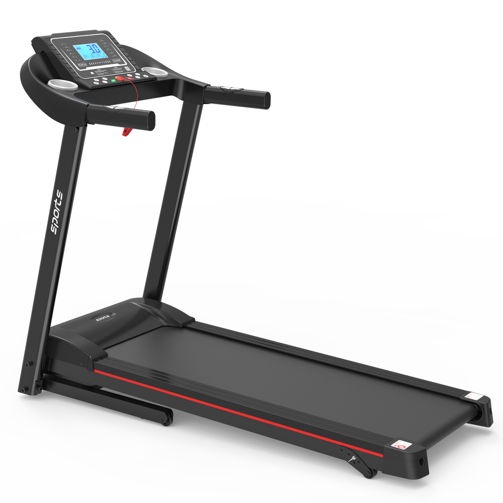 Black treadmill 2.5 HP quiet motor running belt detail
