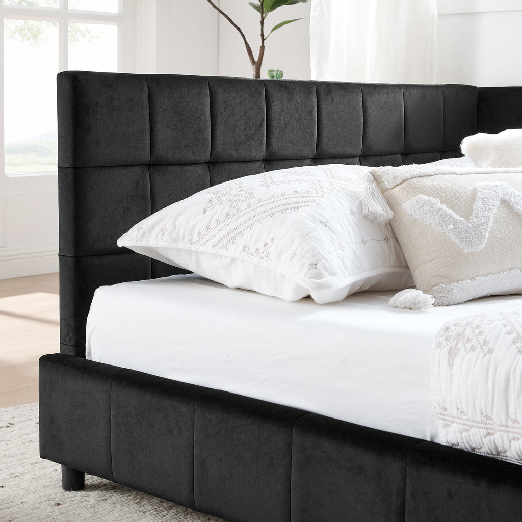 Black velvet daybed frame and legs detail