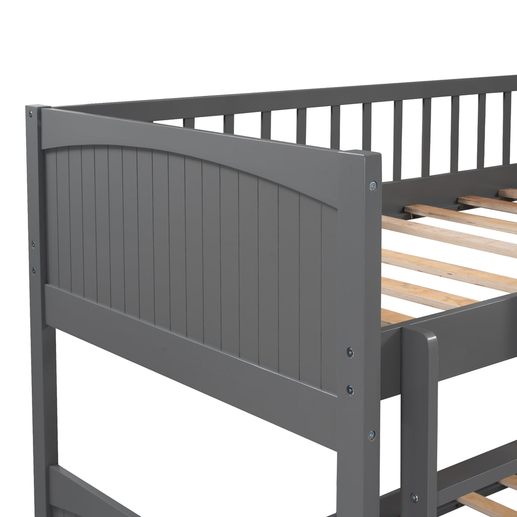 Gray bunk bed with loft and drawers full room view