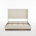 Hosford Upholstered Wingback Bed with Wood Base Platform - 52.5' High Headboard - Oat Boucle Fabric - Light Grey Camel Oak Frame - California King - Minimalist Rusticity Style