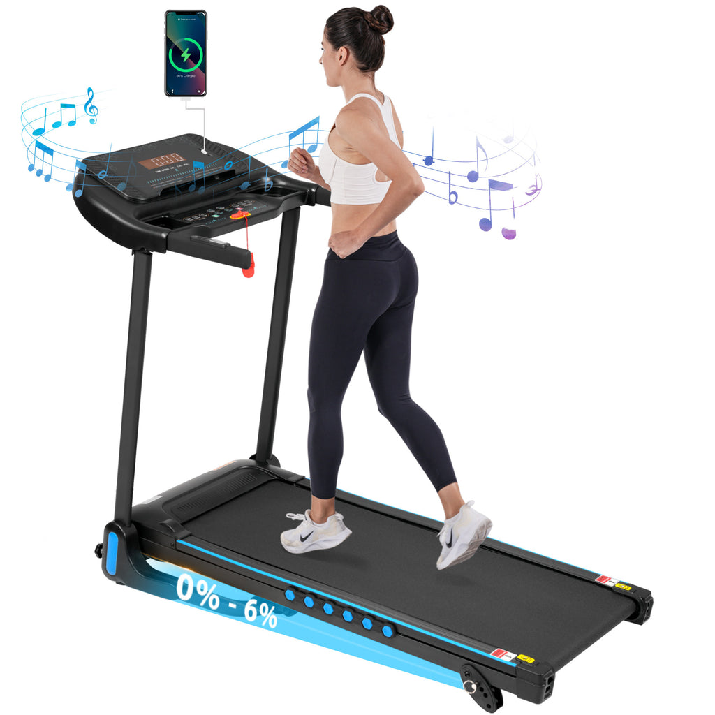 Treadmill folded upright for compact storage