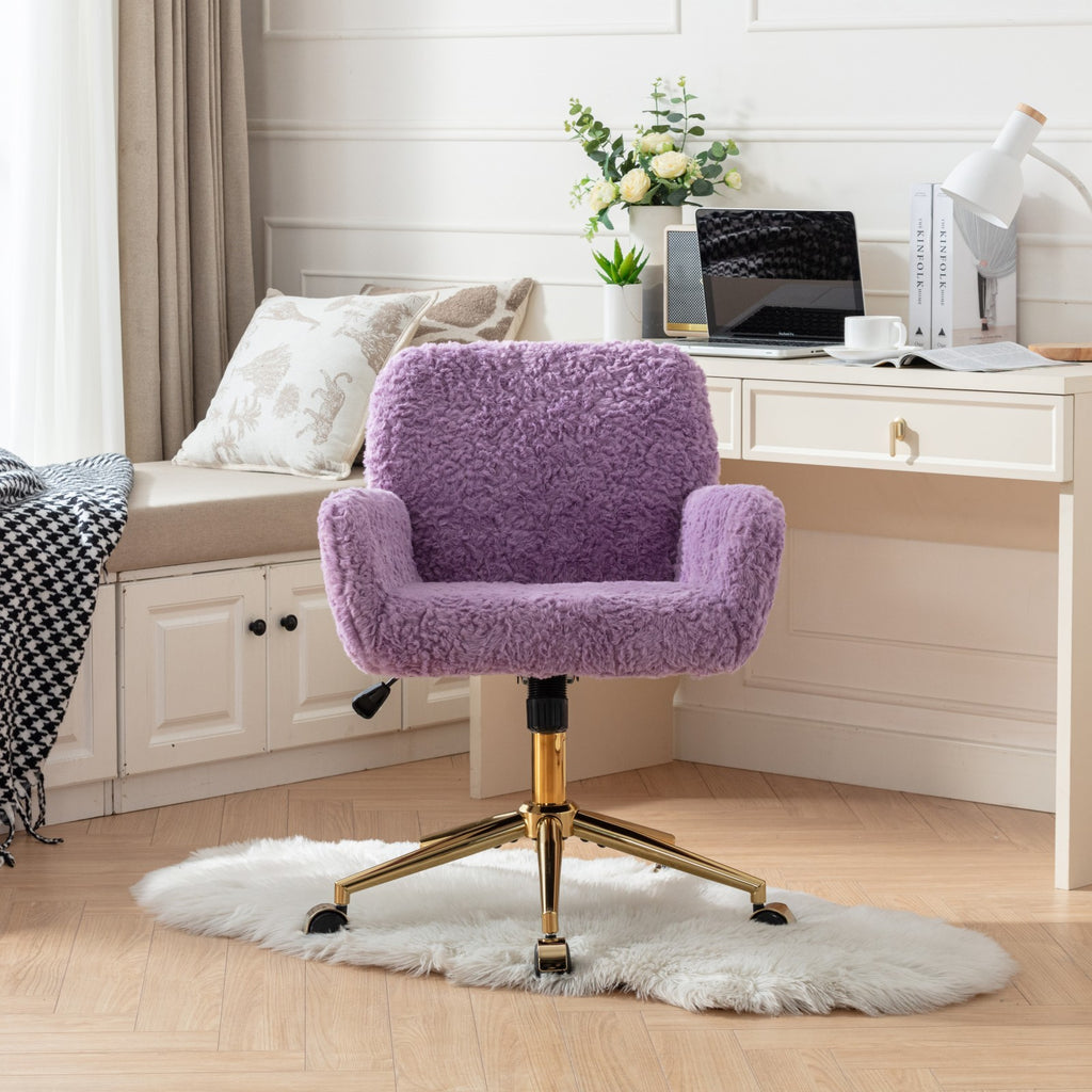 Violet swivel office chair seat cushion close-up