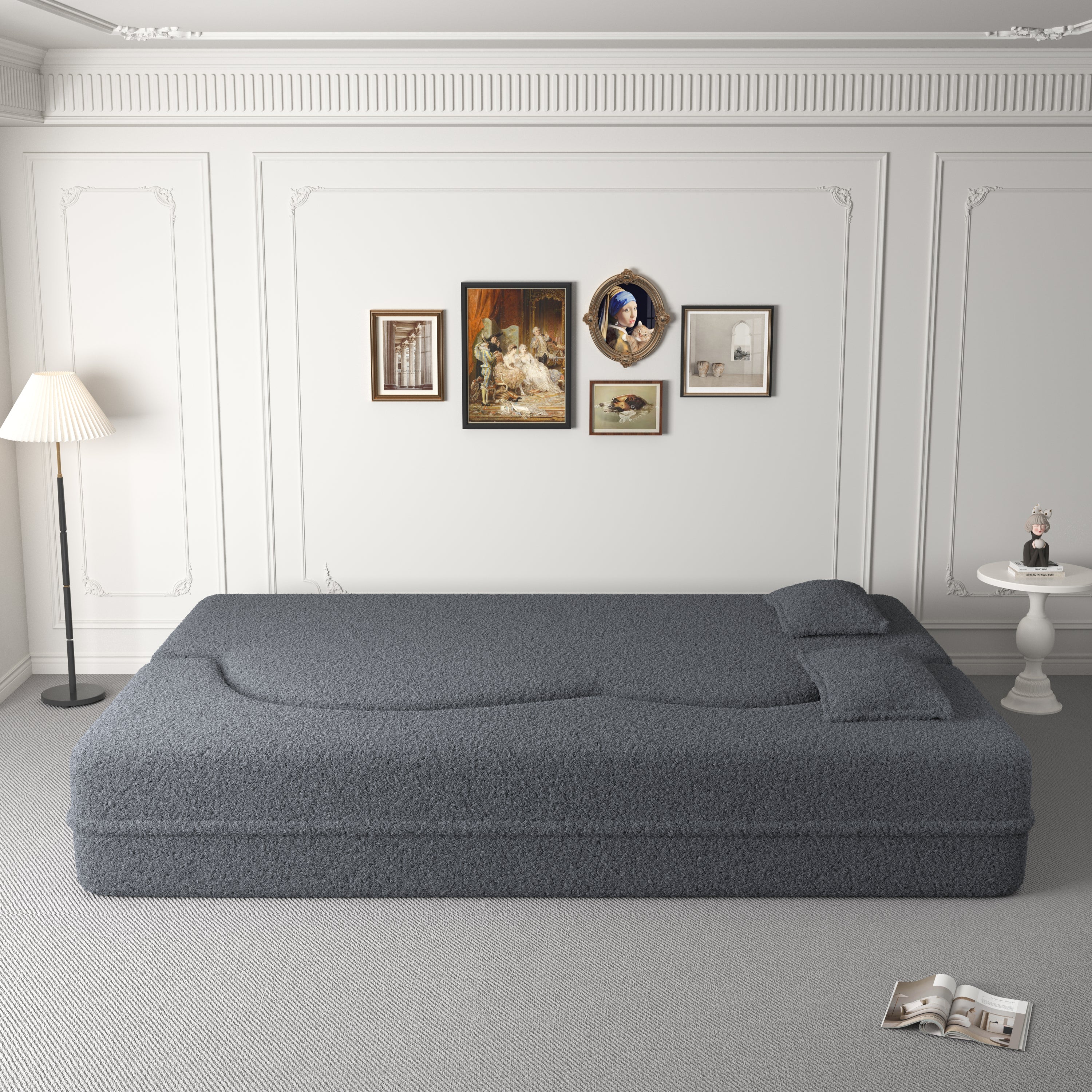 Sherpa Fleece Foldable Floor Sofa Bed — 3-in-1 Full Size, 78" Wide