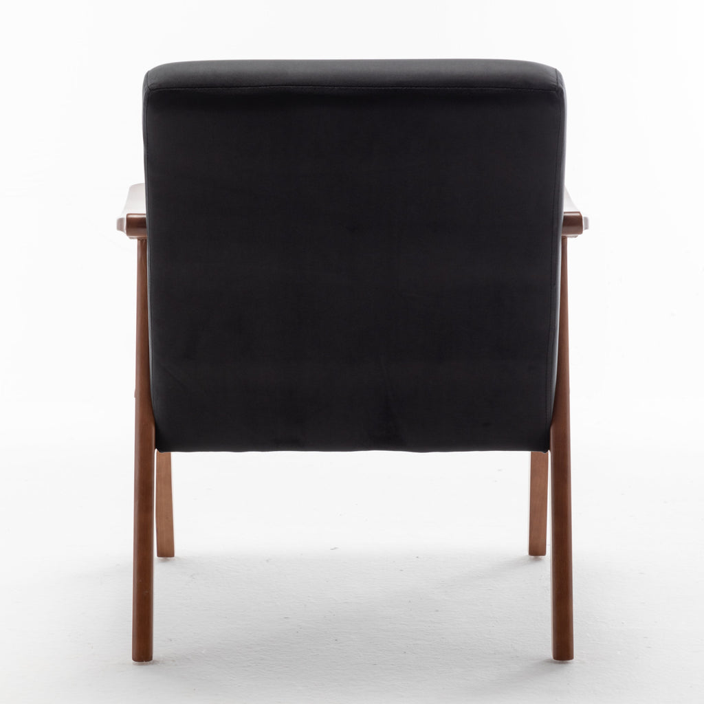 Velvet Mid-Century Wingback Accent Chair — Wood Frame & Thick Backrest