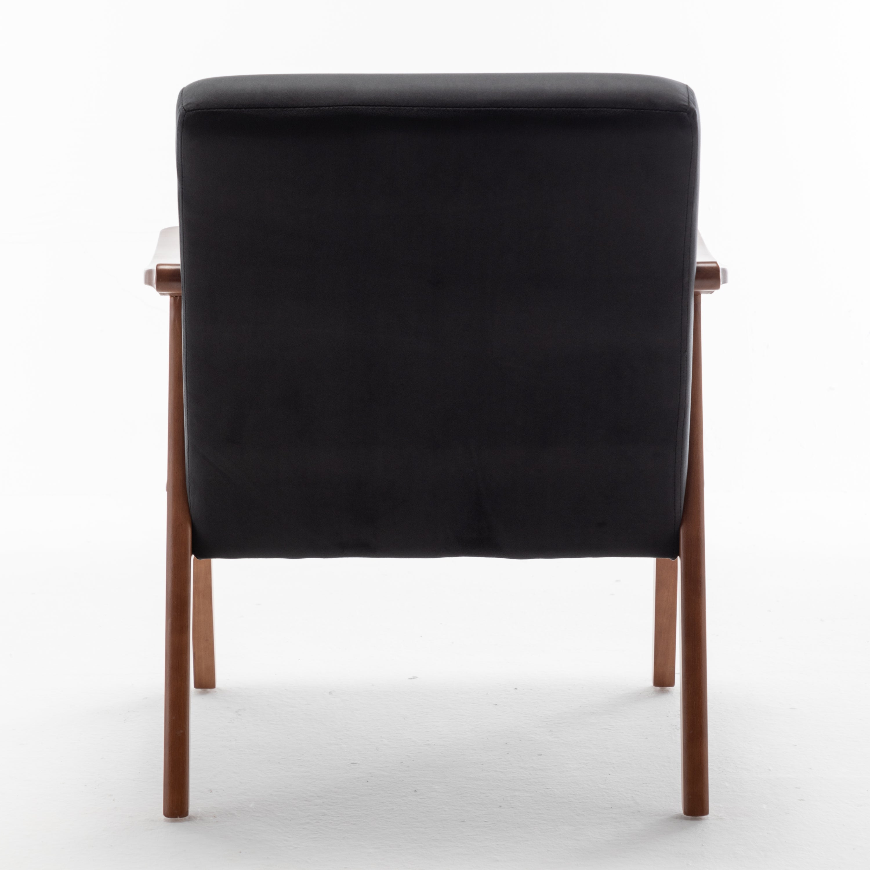 Velvet Mid-Century Wingback Accent Chair — Wood Frame & Thick Backrest
