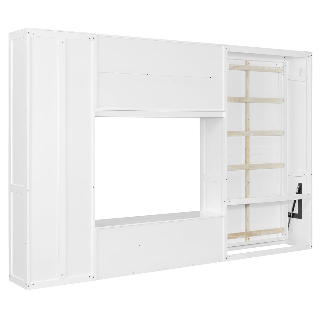 Space-saving fold-up twin bed in small bedroom