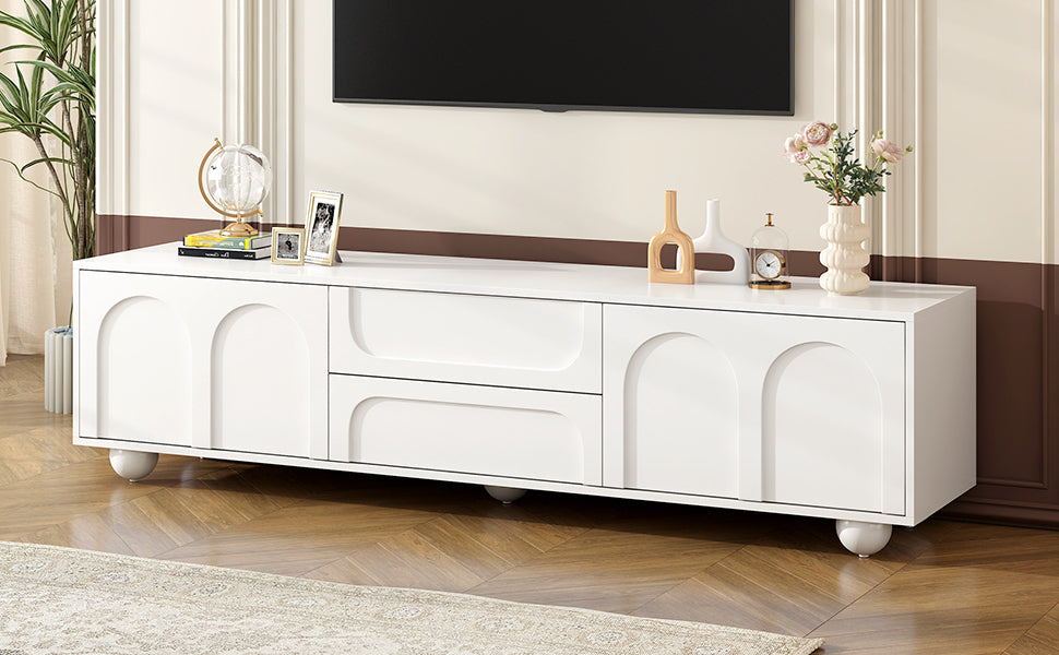 TV Stand with Arched Doors & 2 Drawers — for TVs Up to 75"