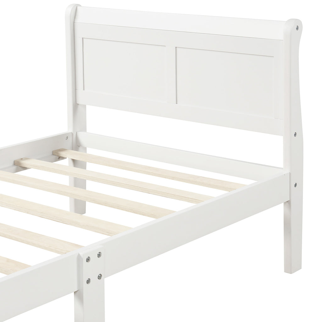 Twin platform bed footboard close-up