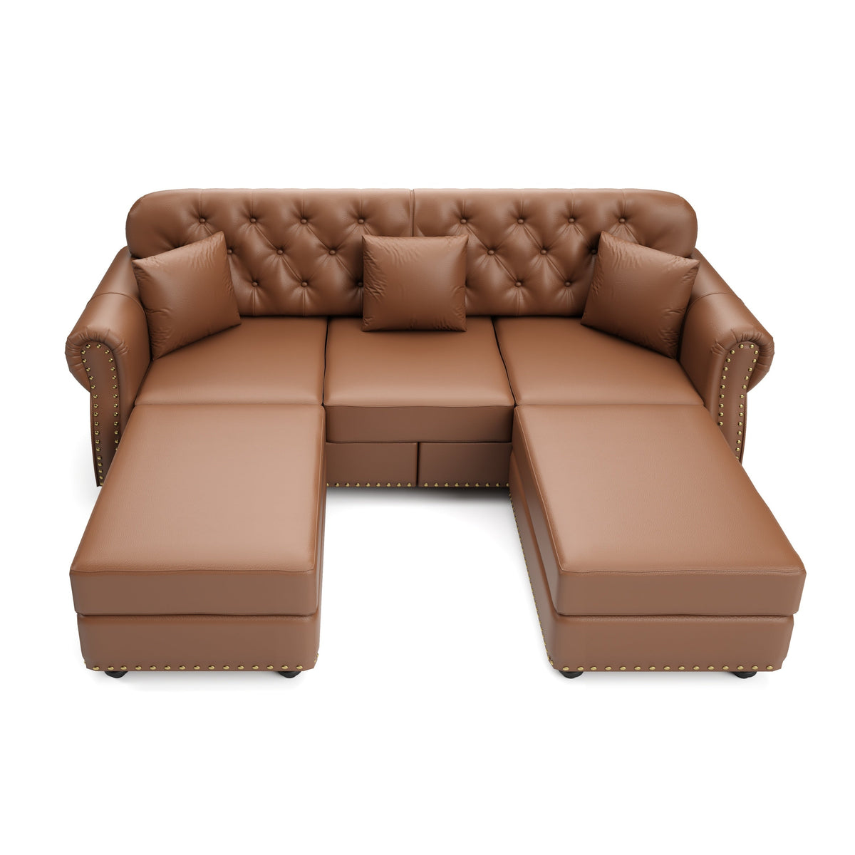 82.6'Upholstered Faux Leather Sofa with Nailhead Trim and Rolled Armrests,Mid-Century Modern Chesterfield Sofa with Button Tufted,Includes 3 Pillows,Black
