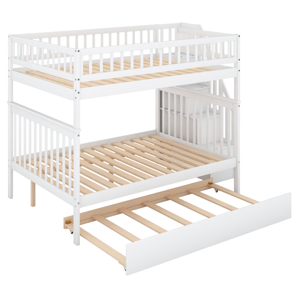 White bunk bed wood slat support — no box spring