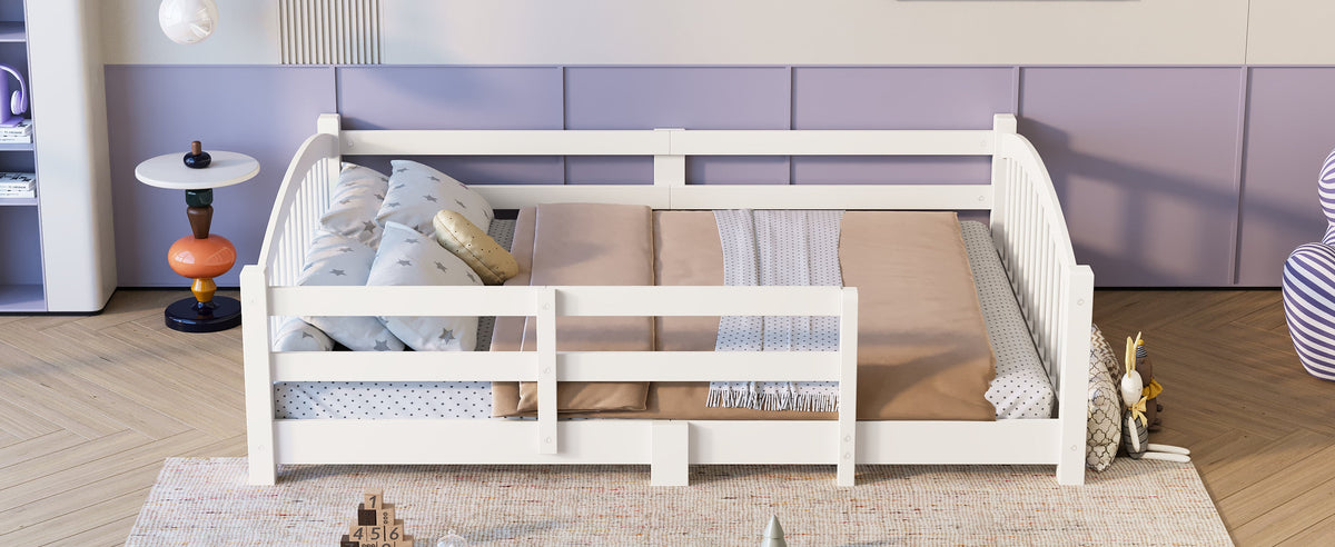 Full Montessori Floor Bed with Slats and Safety Guardrails, Solid Wood Floor Bed with Fence and Without Door, Easy Assemble Montessori Bed for Girls and Boys, Gray