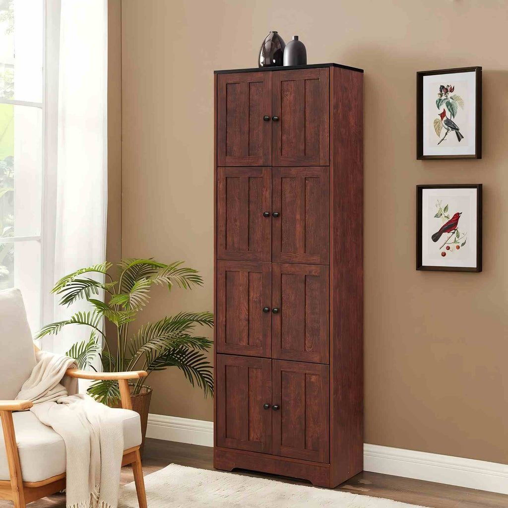 8-Door Tall Storage Cabinet — 72" Wall Storage with 4 Shelves
