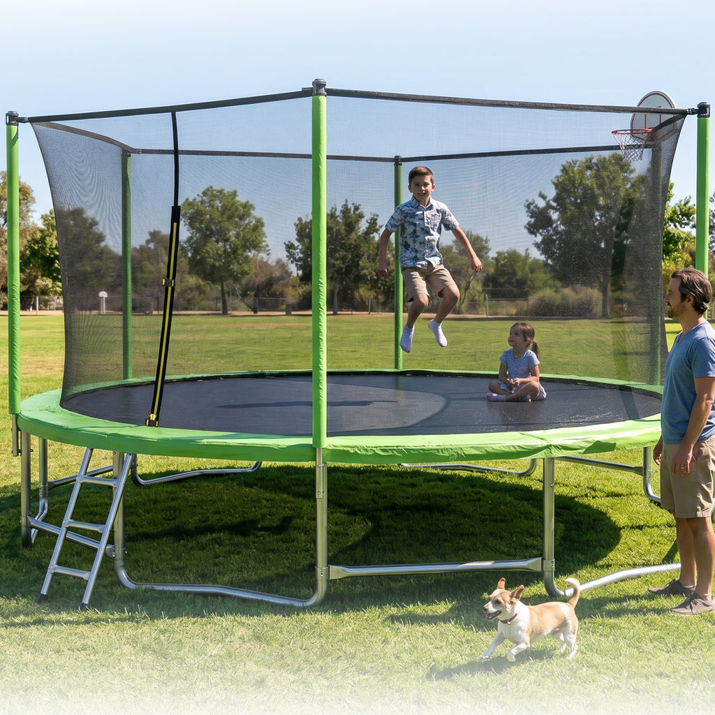 Galvanized steel round trampoline frame six W-shaped legs and balance bars