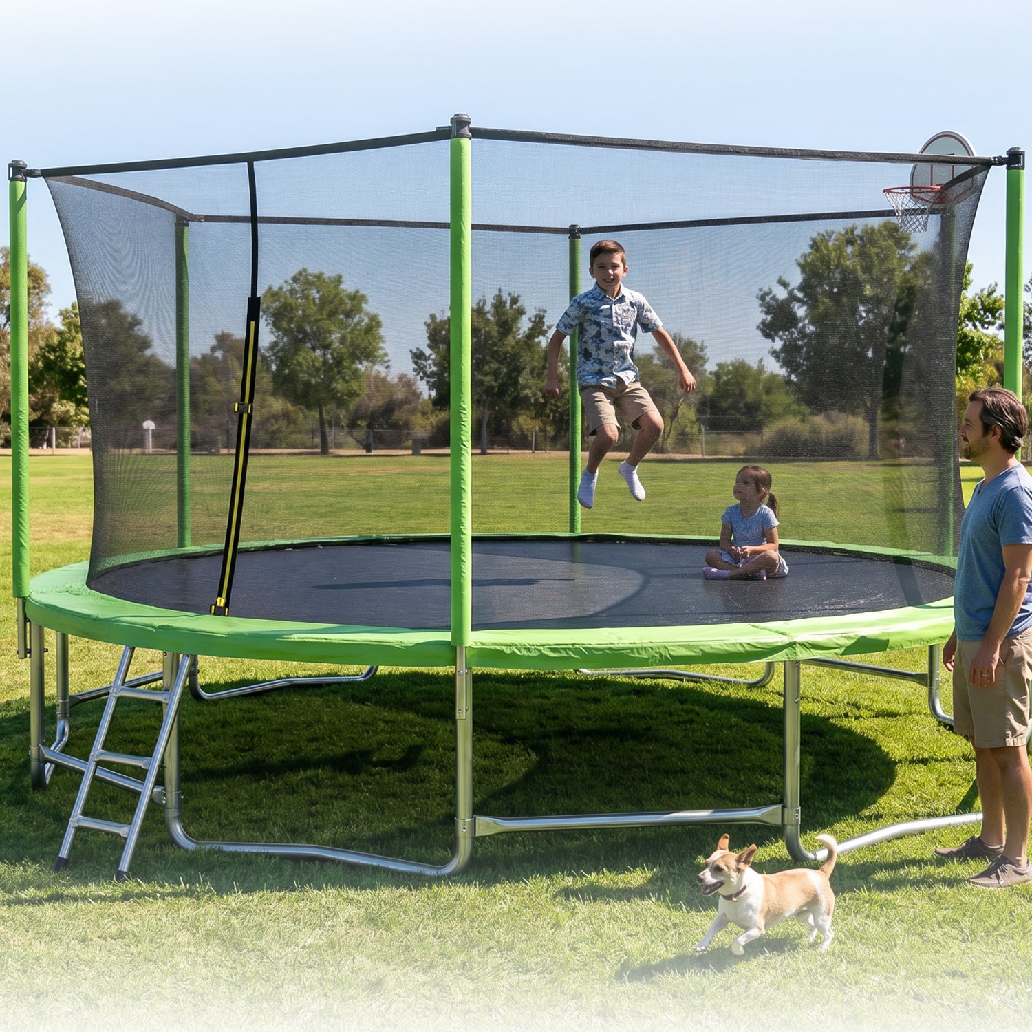 Galvanized steel round trampoline frame six W-shaped legs and balance bars