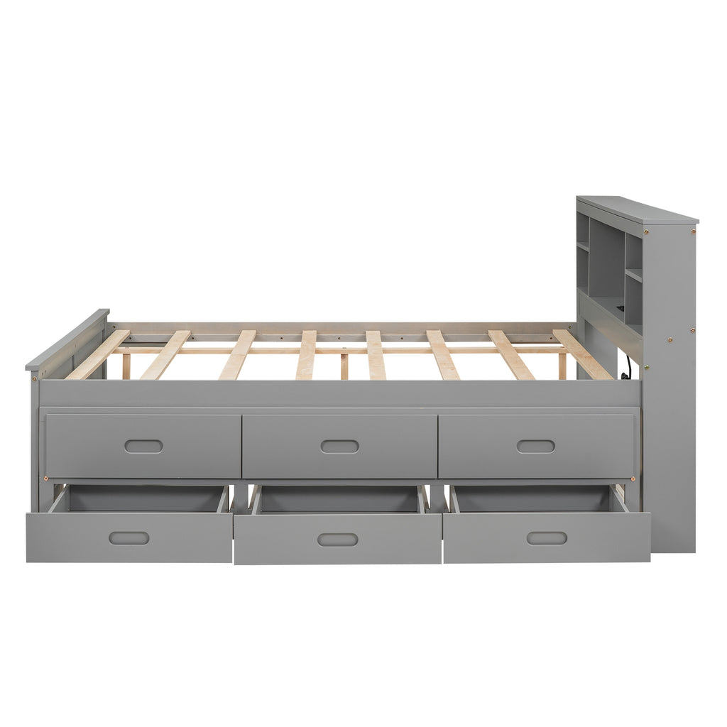 Gray full size platform bed with trundle product photo