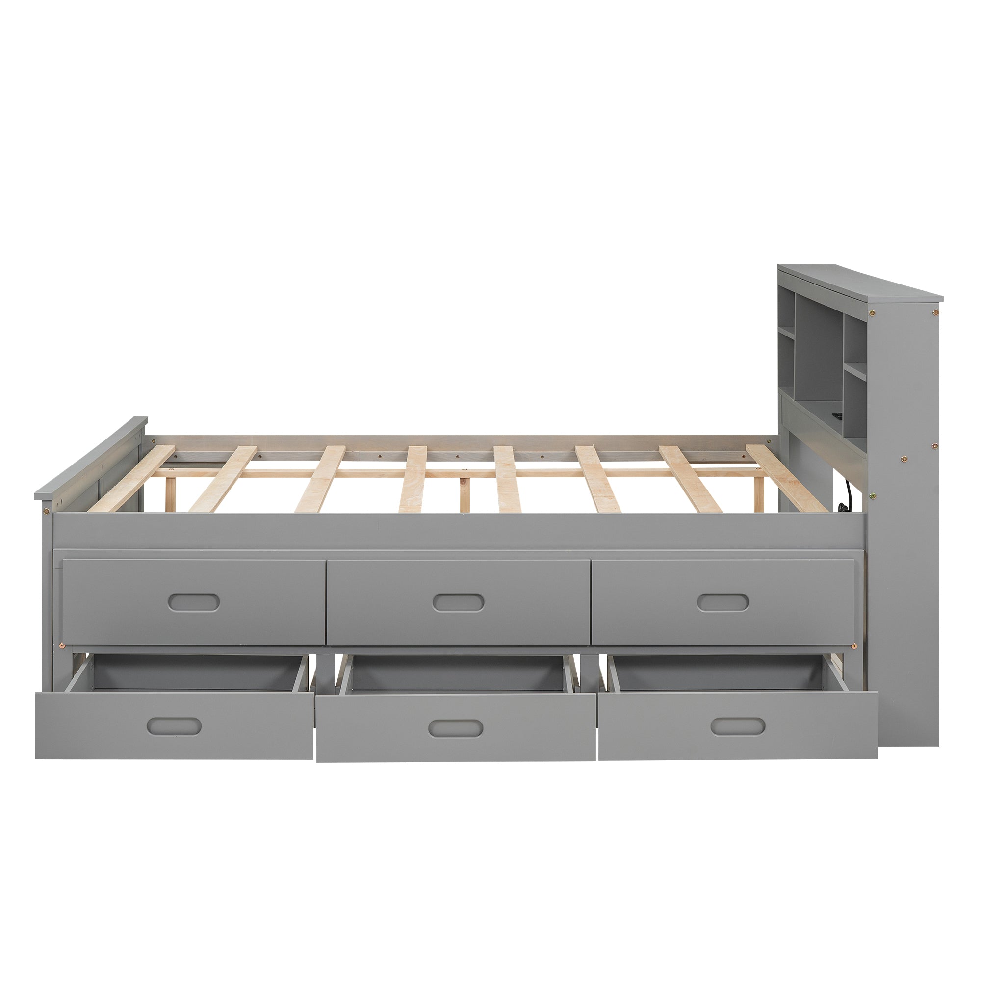 Gray full size platform bed with trundle product photo