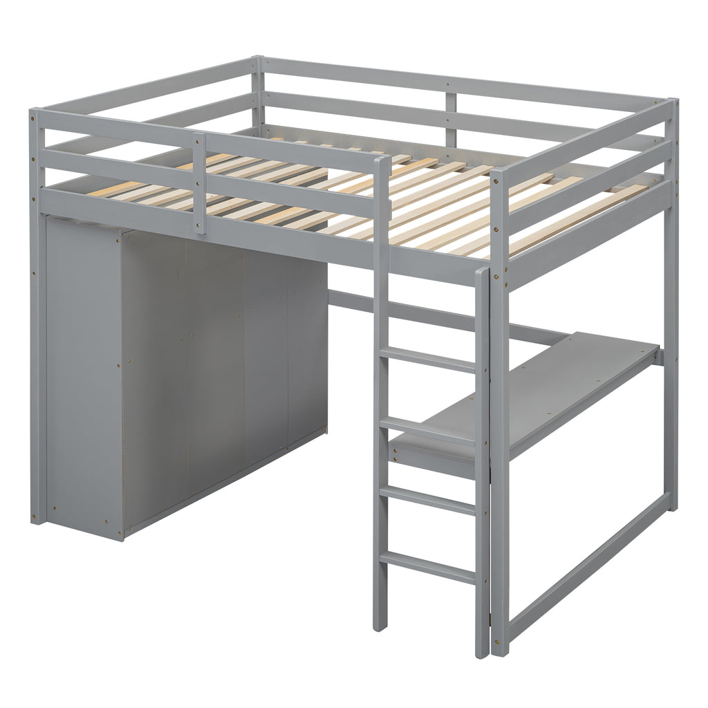 Full size loft bed in bedroom setting