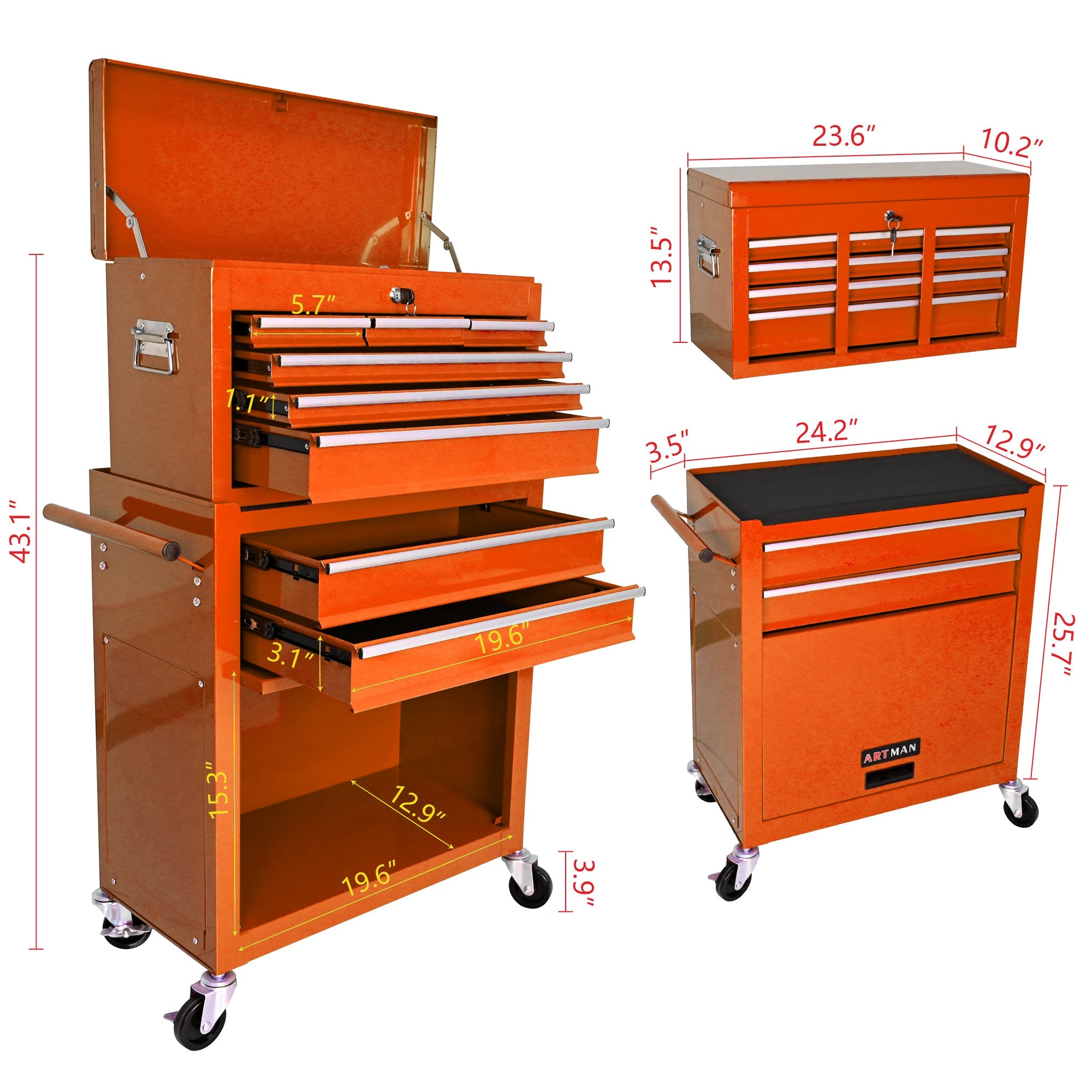 8-Drawer Rolling Tool Chest with Lock — Metal Tool Storage Cabinet