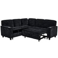 L-Shaped Sofa with Pull Out Sofa Bed, Sleeper Sofa Couch Bed with Storage Seat, 5 Seat Sectional Sofa Bed with USB, Sectional Sofa Couch for Living Room, Apartment, Charcoal Grey