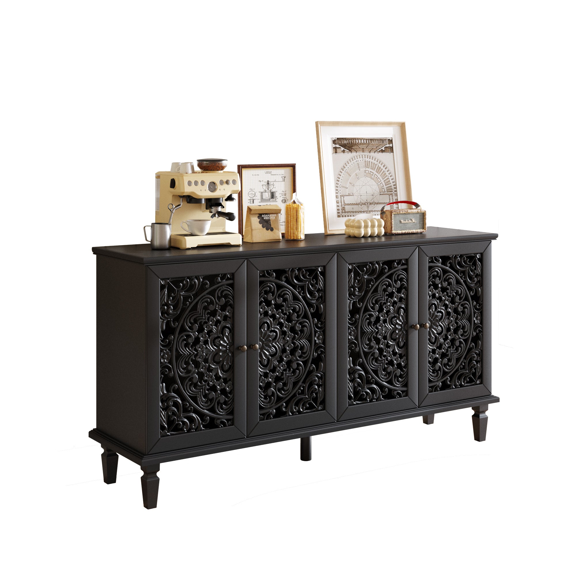 Buffet server cabinet adjustable shelf interior view