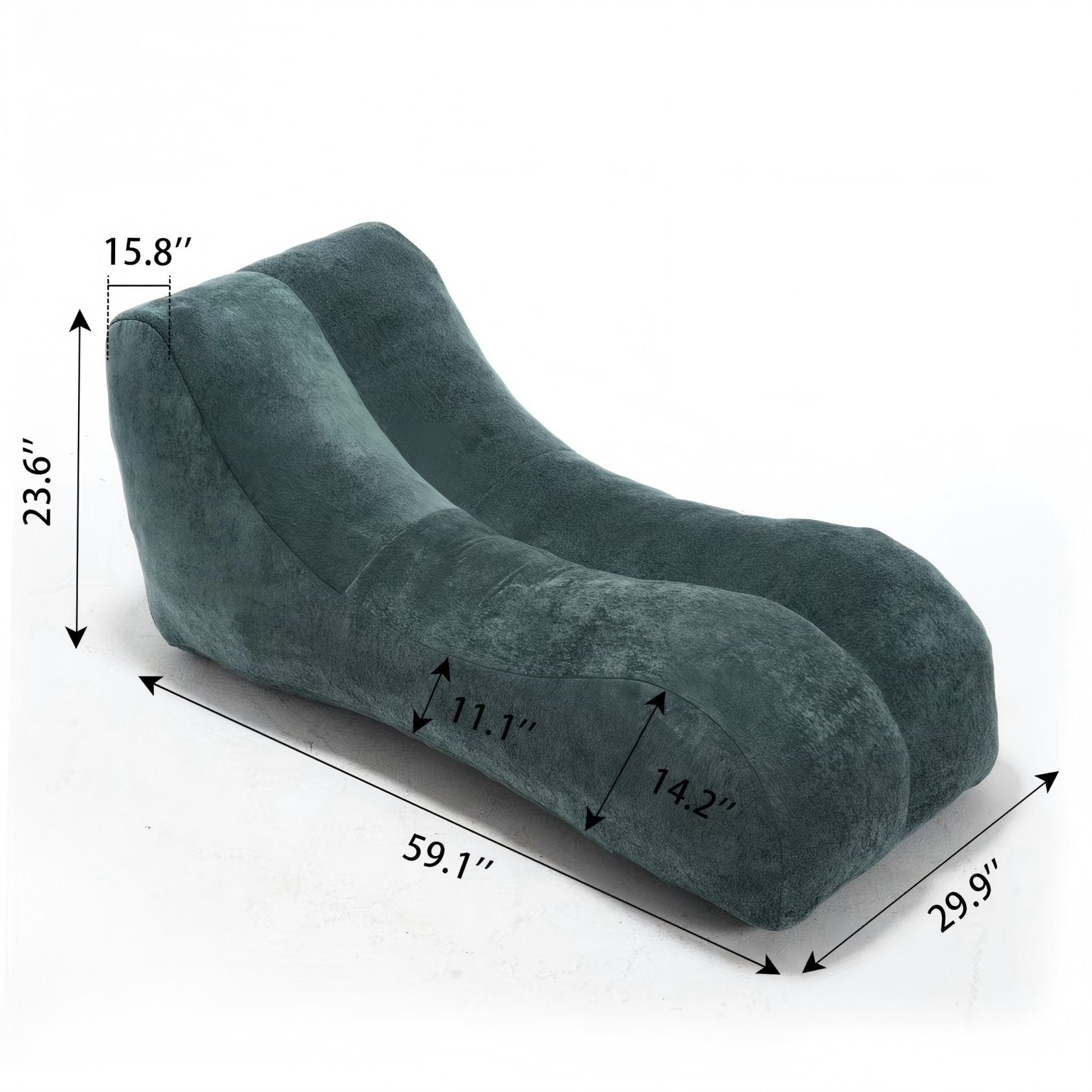 Light blue microfiber bean bag chair in bedroom setting
