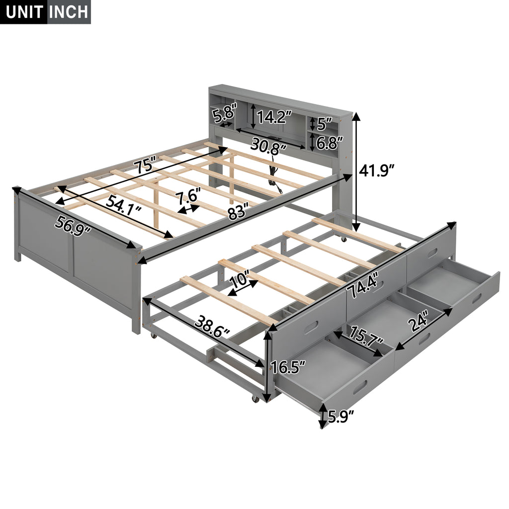 Full size storage bed with USB headboard in bedroom setting