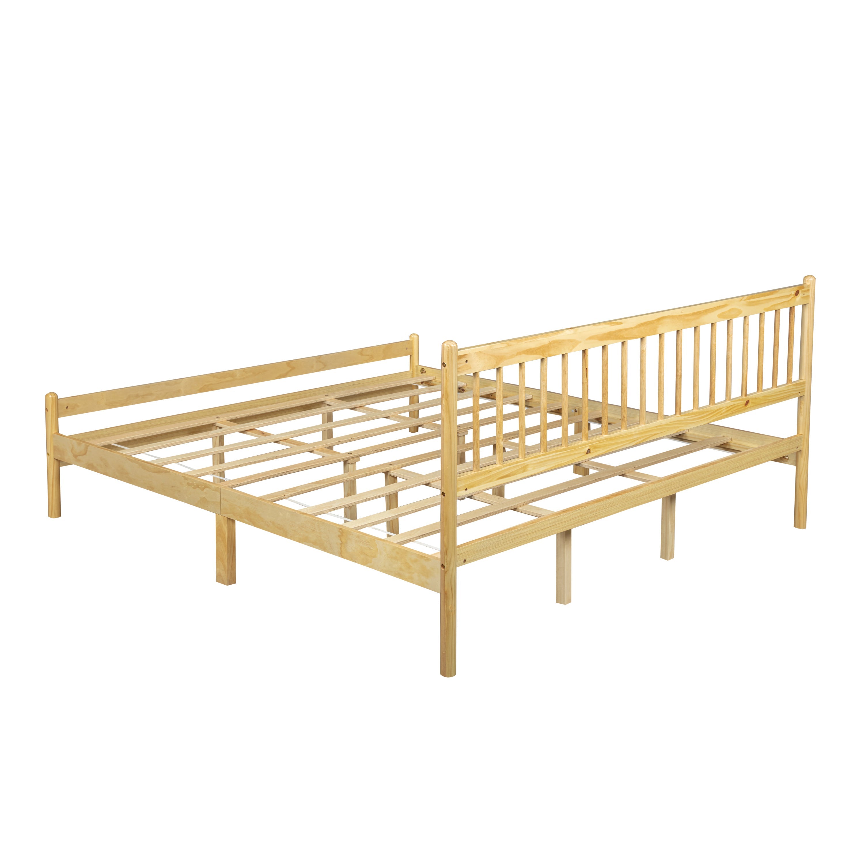 Traditional Style King Size Bed with Headboard and Footboard, Pinewood Bed with Strengthened Bed Frame,Walnut