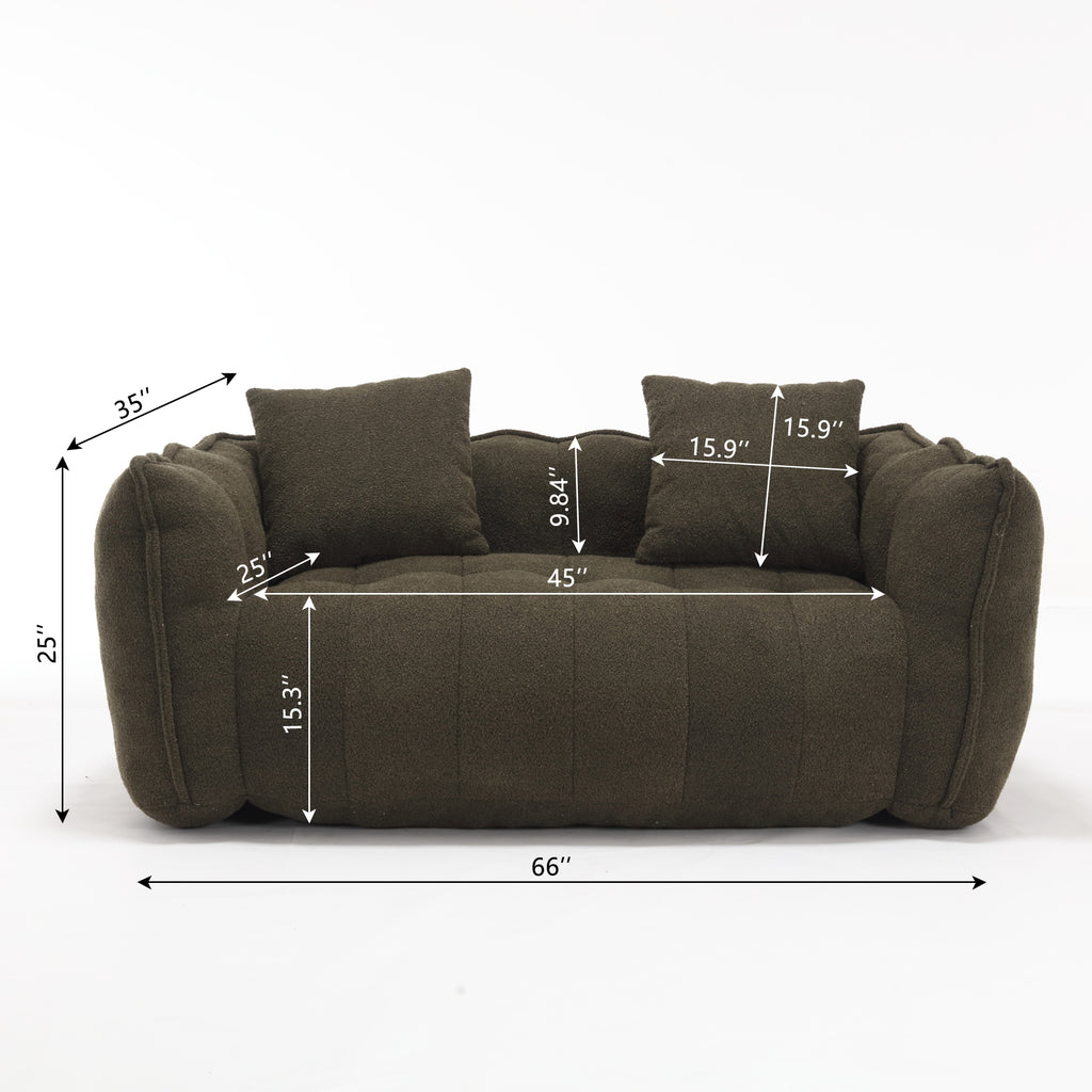 Olive green bean bag chair in living room setting