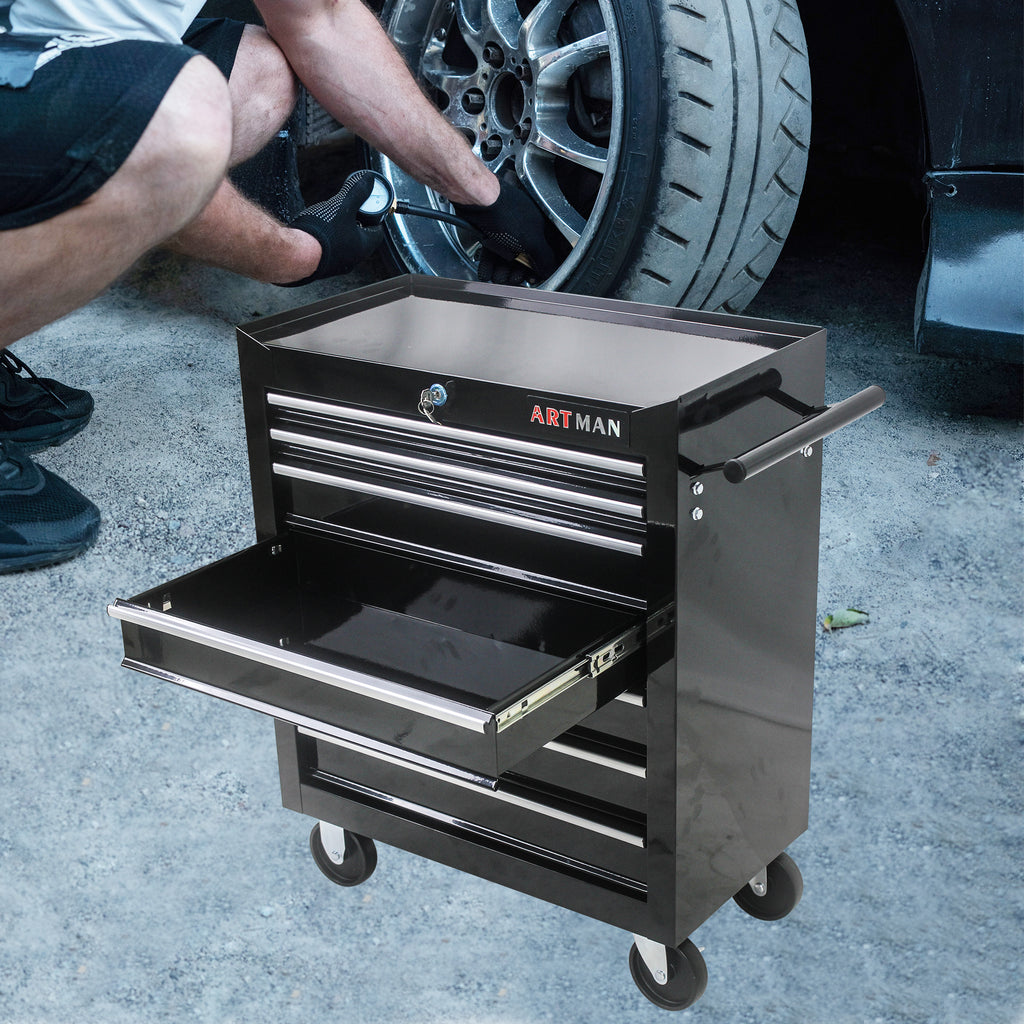 Black 7-drawer tool cart full product display