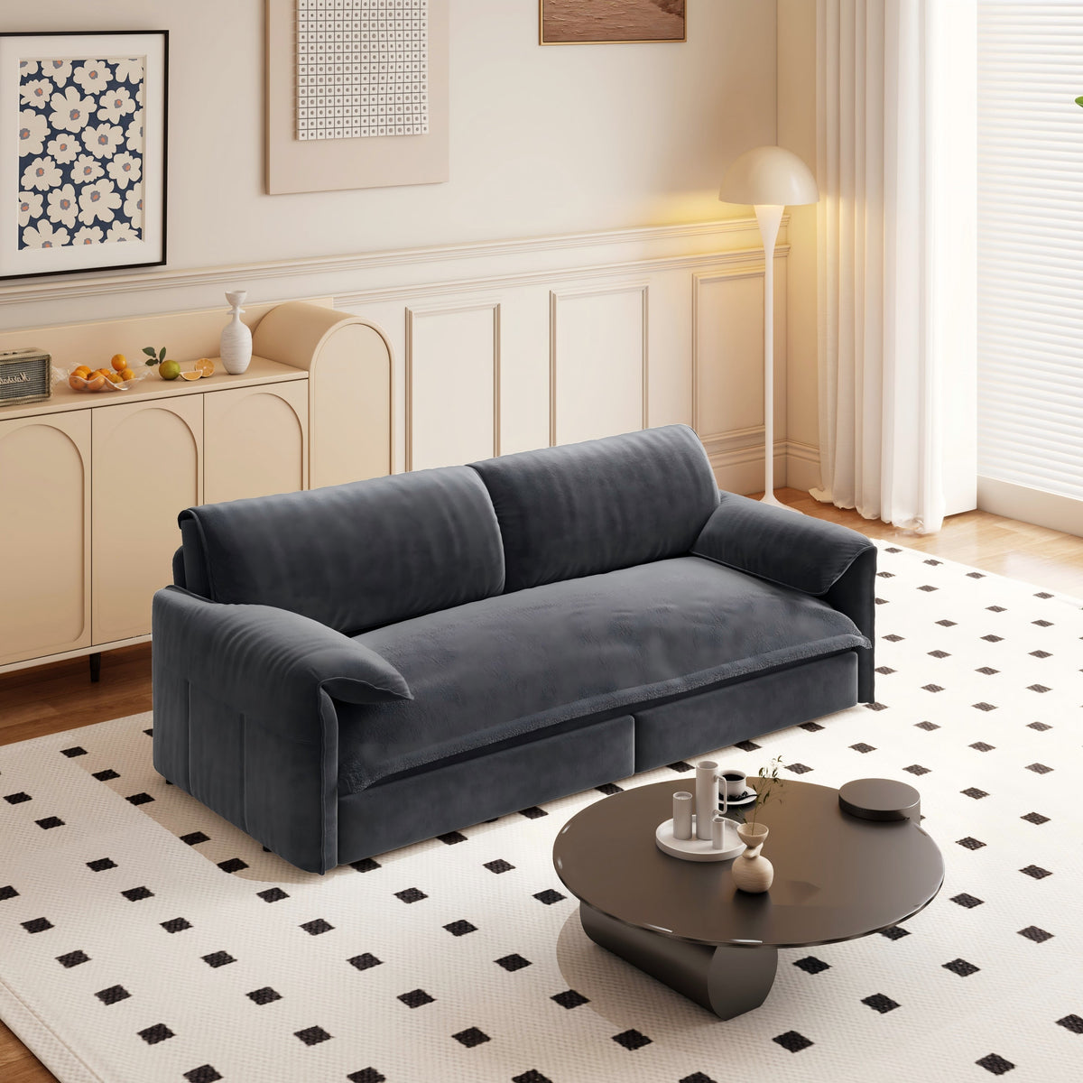 66' Queen Pull Out Sofa Bed, 3-in-1 Convertible Sleeper Sofa with Side Storage,Multi-Functional Velvet Loveseat Bed for Living Room, Black