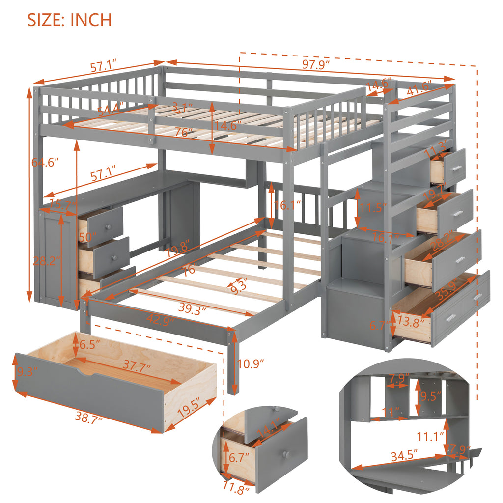 Full upper bunk guardrail and fourteen slat support detail